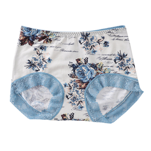 无痕印花内裤女蕾丝花边女士三角裤胖mm女士弹力透气中腰翘臀内裤