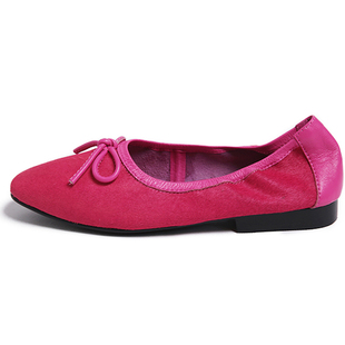 ￥465秒！稳健舒适鞋履大师方头赫本蝴蝶结马毛羊皮拼平底船鞋特