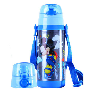 正品迪士尼吸管保温水杯双盖儿童带吸管水壶学生直饮保温杯5725