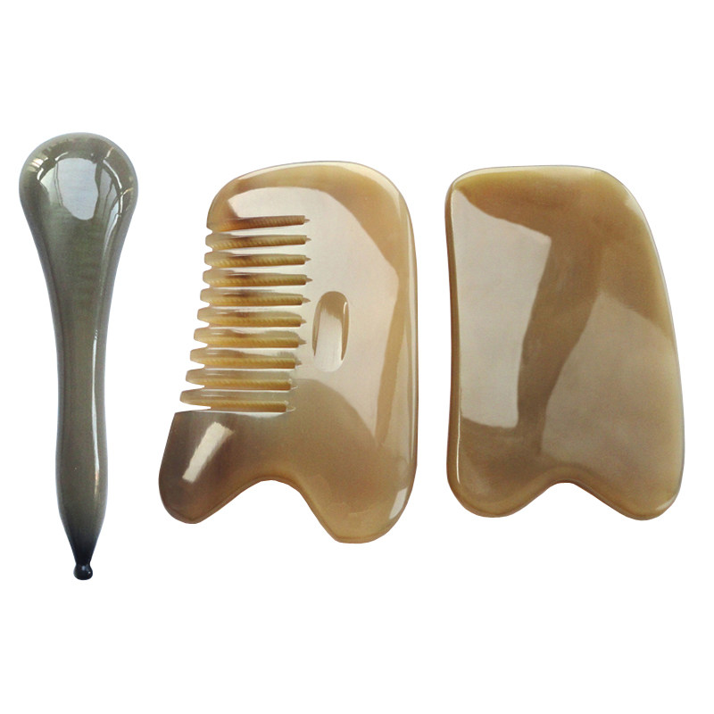 正品天然水牛角刮痧板套装眼部脸部拨筋棒全身通用颈部头部经络梳