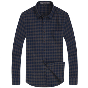 南极人纯棉男士长袖衬衫春秋红格子中年全棉商务中老年男衬衣磨毛