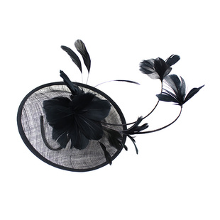 欧美夸张小礼帽 黑色羽毛网纱花朵头饰 派对聚会礼服头花马会旗袍