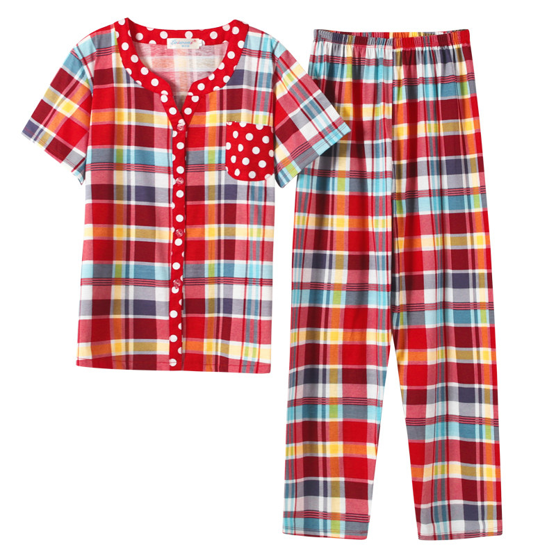 夏季纯棉短袖薄款开衫家居服套装