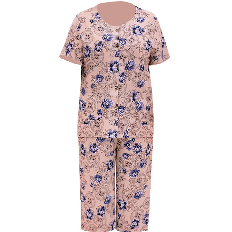 中老年女装夏装妈妈装短袖套装奶奶夏天棉绸T恤夏季七分裤两件套