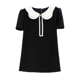 夏季新款韩版娃娃领显瘦雪纺衫短袖气质大码女装珍珠胖mm百搭上衣