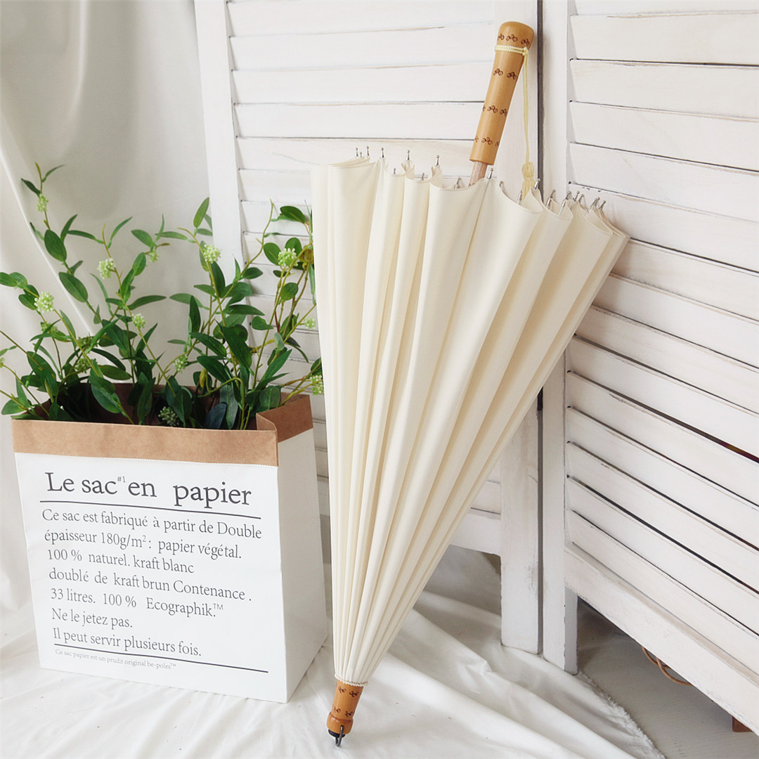 沛欣雨伞复古风汉中国风木质直柄伞24骨竹伞黑白男女长柄伞晴雨伞