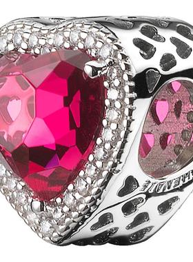 玫红色心形串珠吊坠DIY手链闺蜜