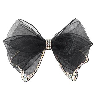 绢纱发夹后脑勺水钻蝴蝶结发饰盘发顶夹子弹簧夹头饰女士妈妈发卡