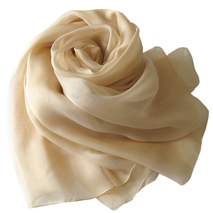 米色真丝丝巾女2024新款春秋薄披肩护颈纱巾丝绸桑蚕丝围巾女夏季