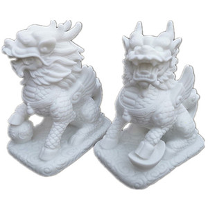 石雕麒麟一对仿汉白玉小号摆件家用柜台商铺饰品工艺礼品新款包邮