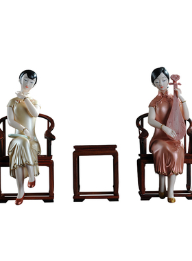 人物扇子古典美女风陶瓷工艺品