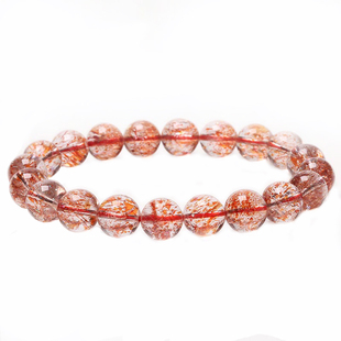 收藏级天然金草莓手链女款单圈超级七骨干金草莓晶手串水晶