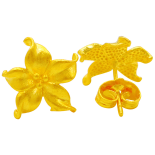 简单镀沙金花朵耳钉女仿真黄金耳环细学生耳夹镀黄金耳饰小母亲礼