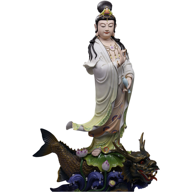 大号35寸鳌鱼观音像陶瓷观世音