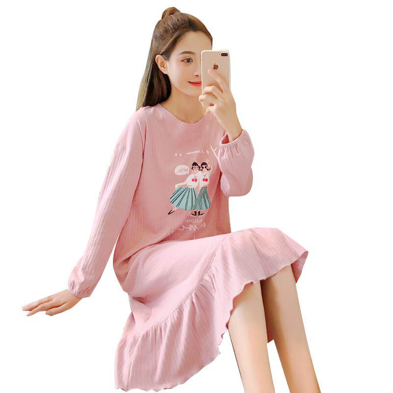 睡裙纯棉女秋头甜美简约长裙甜美