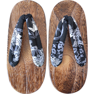 汉晋男式平跟偏洞厚底木拖鞋 木屐 男款中式木屐鞋橡胶底人字拖