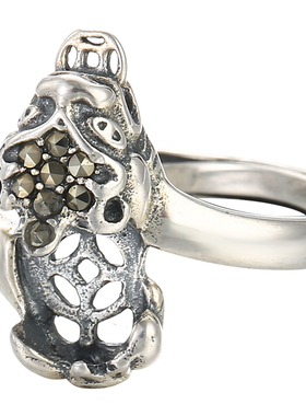 貔貅复古风手工琥珀翡翠戒指空托