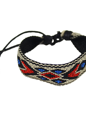 棉麻撞色几何图形民族风配饰手链