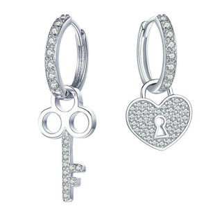 HFGT耳环女欧美爱情锁S925纯银浪漫钥匙不对称放过敏气质耳钉