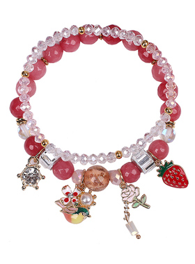 少女心草莓花朵串珠森系水晶手链