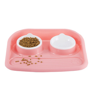 宠物猫咪碗双碗蝶可爱猫碗架子防滑泰迪狗狗碗食盆防溅防漏猫双碗