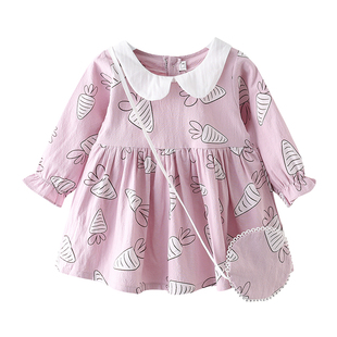 宝宝纯棉长袖连衣裙春秋款4-5-6-7-8-9个月婴儿裙子0-1-2-3岁女童