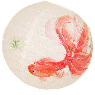 年年有余手绘纸灯笼金鱼花朝节古风摄影道具手提发光纸灯笼灯罩