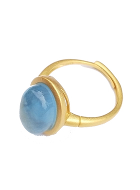 天然水晶镶嵌开口指环饰品海蓝宝