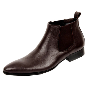 秋冬英伦男靴子尖头韩版鸵鸟纹套筒短靴高帮皮鞋加绒修身切尔西靴