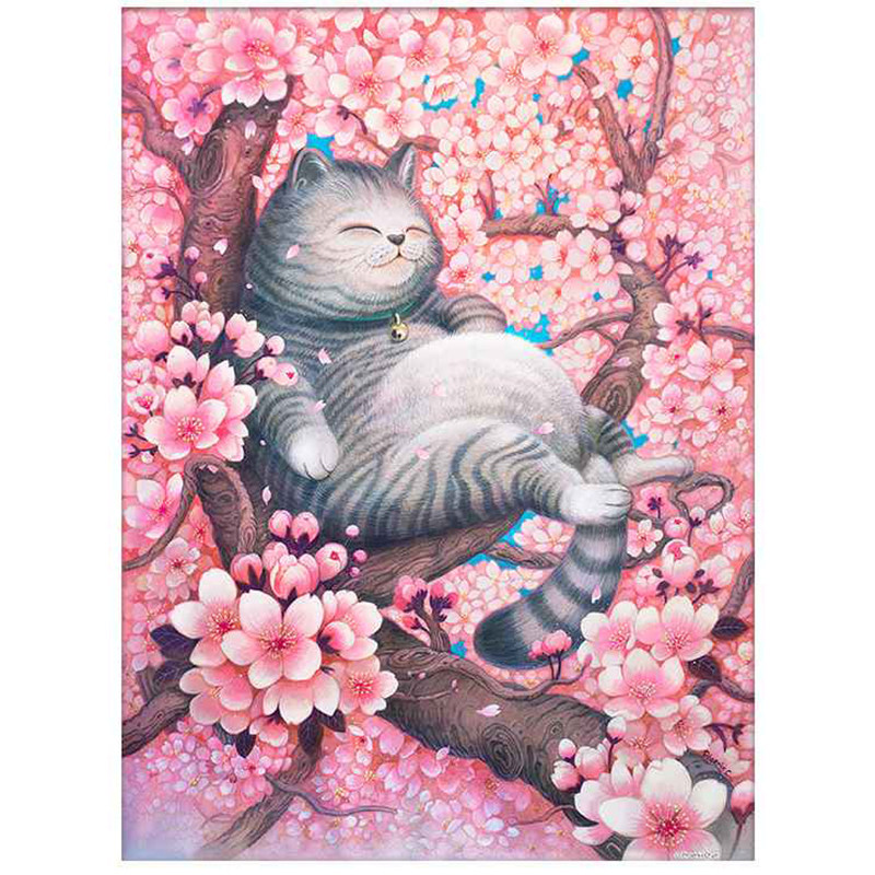 儿童房卡通画花丛小憩猫咪十字绣