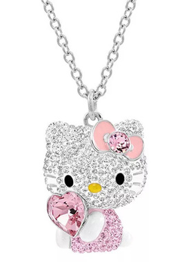 水晶纯银项链儿童生日礼物kt猫