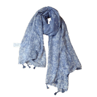 春秋季清新棉麻纱巾 丝巾女夏季 防晒披肩薄款沙滩巾 蓝色围巾