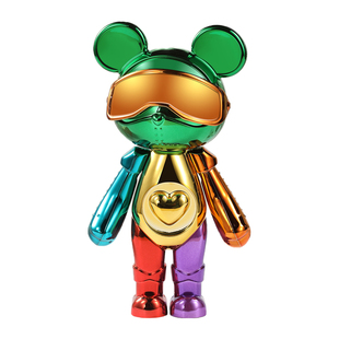 星际熊眼罩拼色摆件创意家居装饰办公室桌面小熊公仔关节可动手办