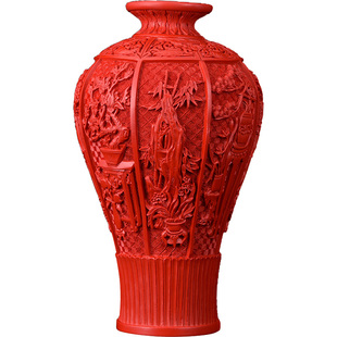 包邮扬州漆器梅瓶摆件脱胎剔红雕漆仿古工艺品家具装饰品特色礼物