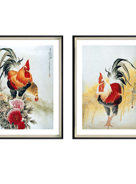 红色牡丹花开富贵新中式风三联画