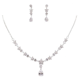 精致简约新娘锆石项链耳环套装锁骨饰品结婚纱礼服配饰晚宴首饰品