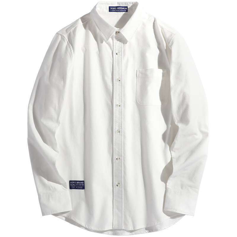 简约舒适秋季日系寸衫白色衬衫男休闲宽松内搭长袖男士衬衣外套