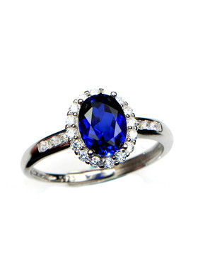 蓝宝石戒指纯银生日礼物饰品活口