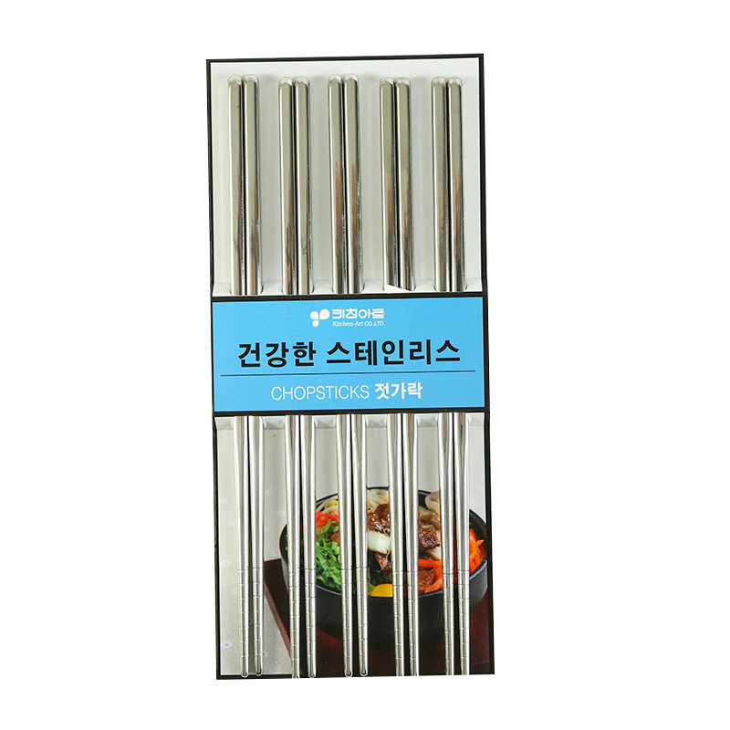 韩国进口Kitchen-Art食品级304不锈钢筷子防烫方形5双家庭装套装