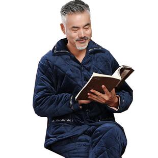 冬季中老年人睡衣男士珊瑚绒夹棉加厚款保暖爸爸牛奶绒家居服套装