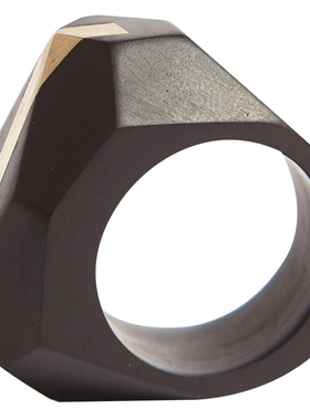 手工切面黑檀木铜镶嵌女大戒指