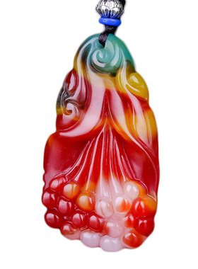 金丝玉鸡血石飘花七彩玛瑙吊坠