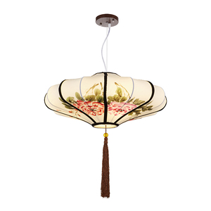 新中式仿古典布艺手绘画灯笼吊灯 中国风火锅餐饮饭店茶楼灯具