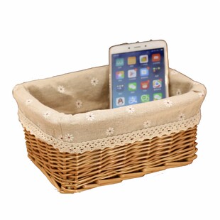 藤编玩具收纳筐桌面创意编织化妆品收纳盒杂物框框储物筐柳编篮子