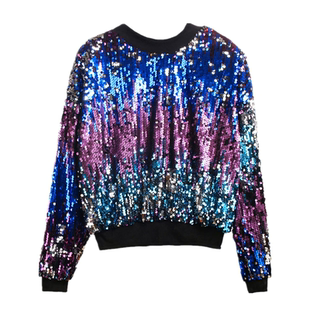 胖mm个性卫衣女潮欧洲站 大码洋气减龄彩色亮片重工刺绣上衣200斤