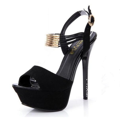 超高跟鞋14cm防水台欧美扣带流苏