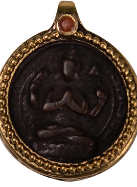 藏传老托甲四臂观音吊坠随身佛 现代包边