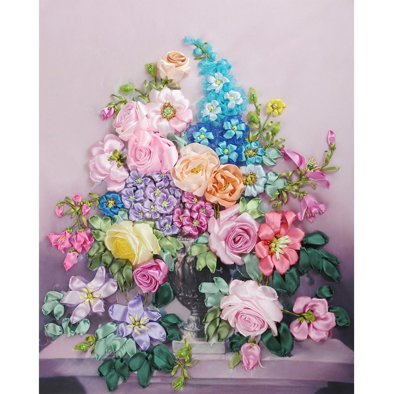 丝带绣2025新款玫瑰手工刺绣diy材料包立体绣十字绣欧式花卉挂画