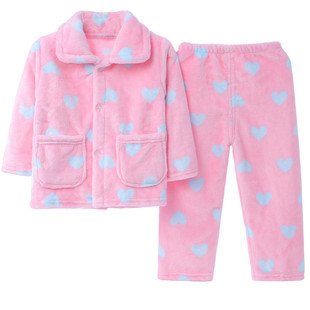 秋冬新款儿童法兰绒睡衣男孩女孩中大童珊瑚绒女童套装宝宝家居服