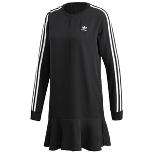 Adidas/阿迪达斯三叶草女子喇叭裙摆运动长袖连衣裙 DX3689